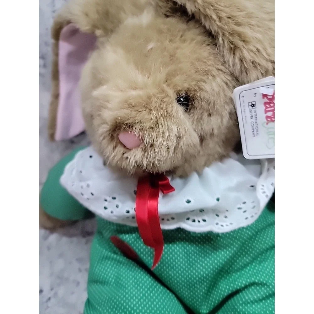 Vintage 1992 Paracutes‎ International Silver Co Bunny Plush Green Polka Dot
